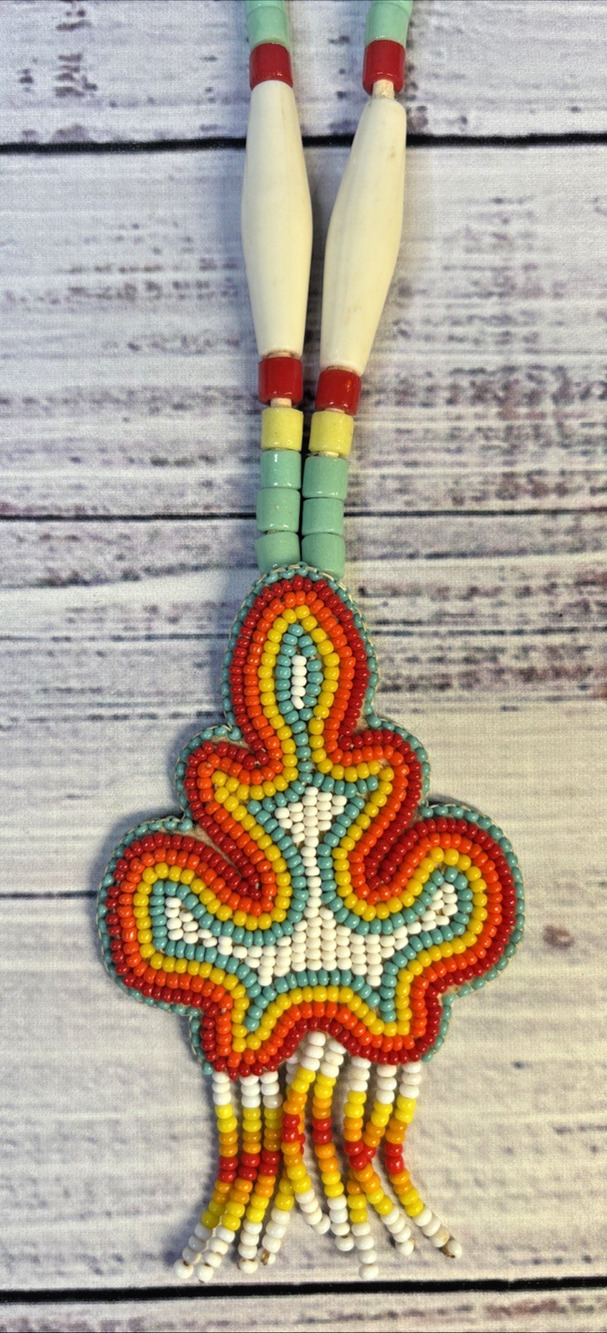 Vintage Native American Style Beaded Medallion Necklace Butterfly